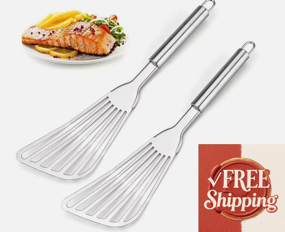 2-Piece Stainless Steel Fish Spatula Set - Premium Kitchen Cooking Utensil