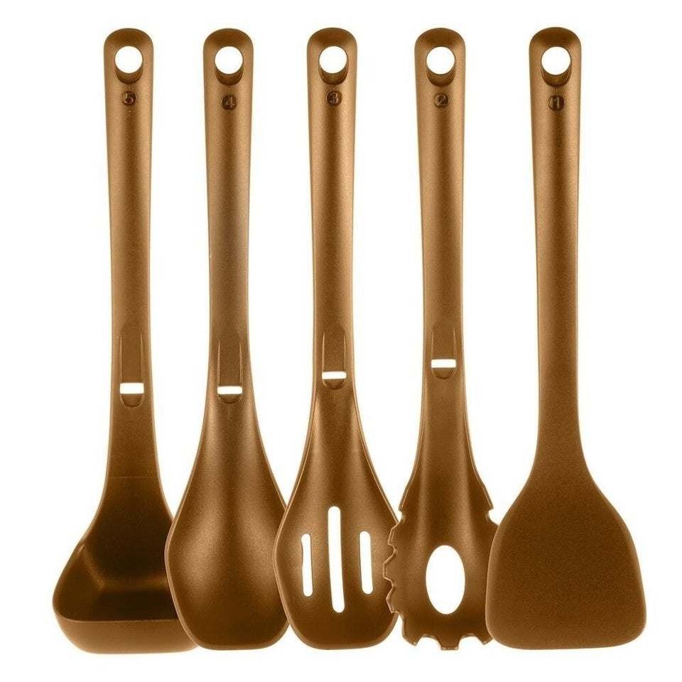 NutriChef Kitchen Cooking Utensils Set 5pcs Nylon NCCWSTKBR (Brown)